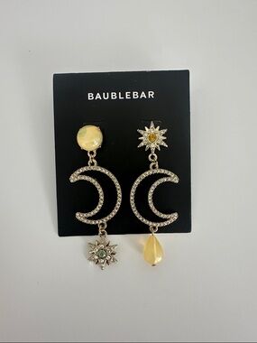 BaubleBar Asymmetrical Crystal Crescent Moon & Star Drop Earrings in Yellow